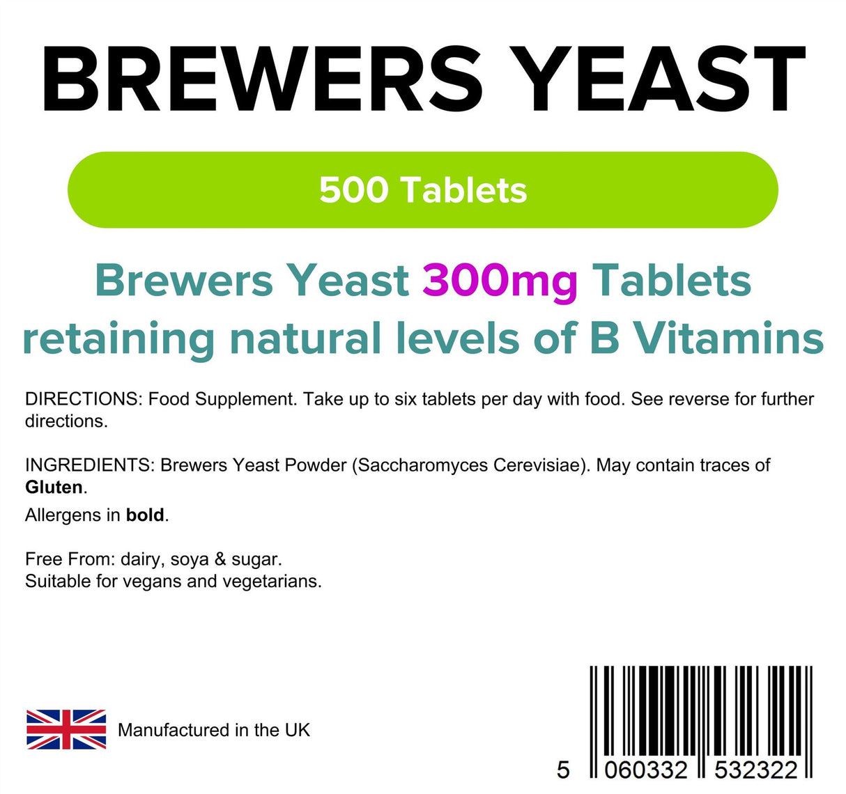 Lindens Brewers Yeast 300mg - 500 Tablets