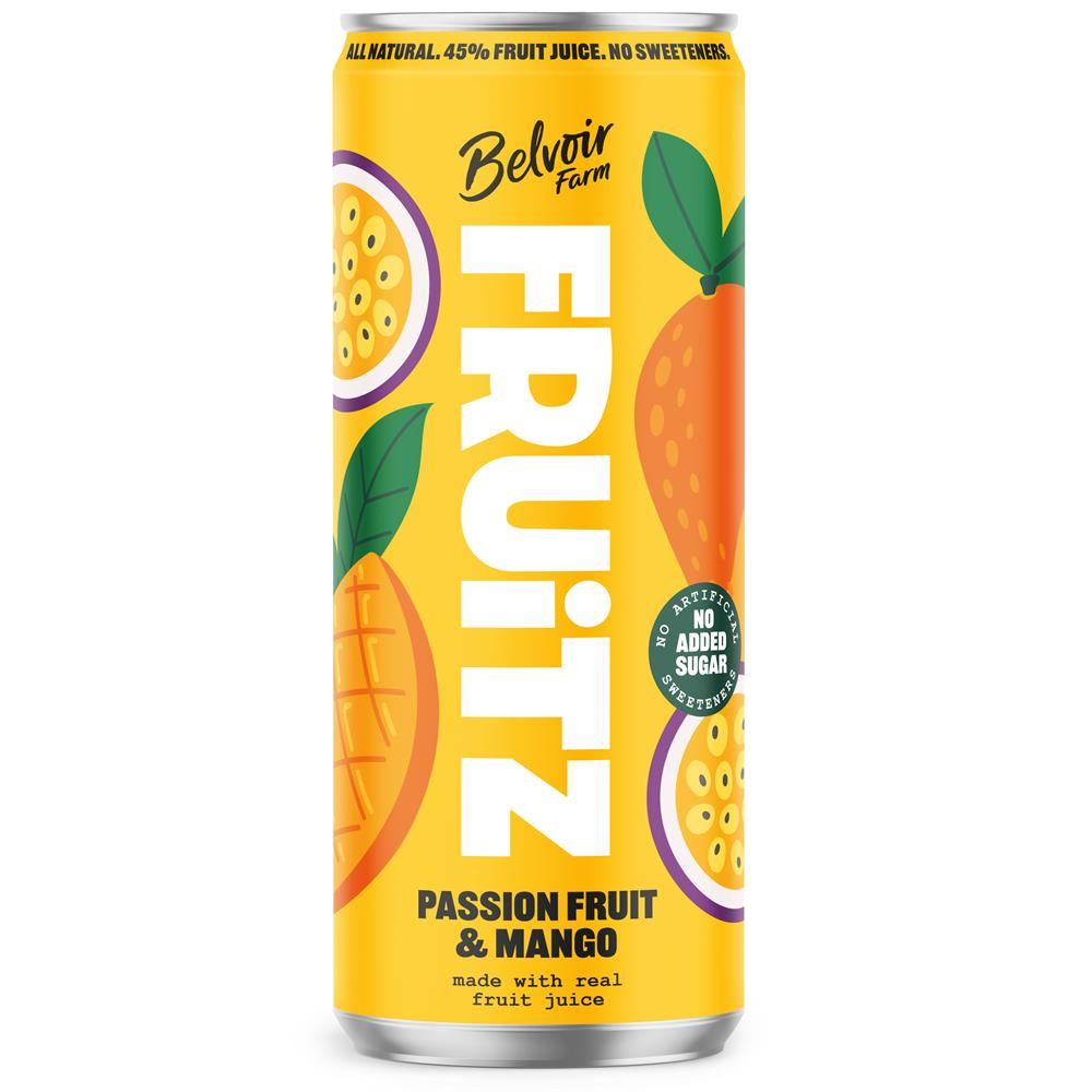Belvoir Farm FRUiTZ Passion Fruit & Mango Can 330ml - 24 Pack