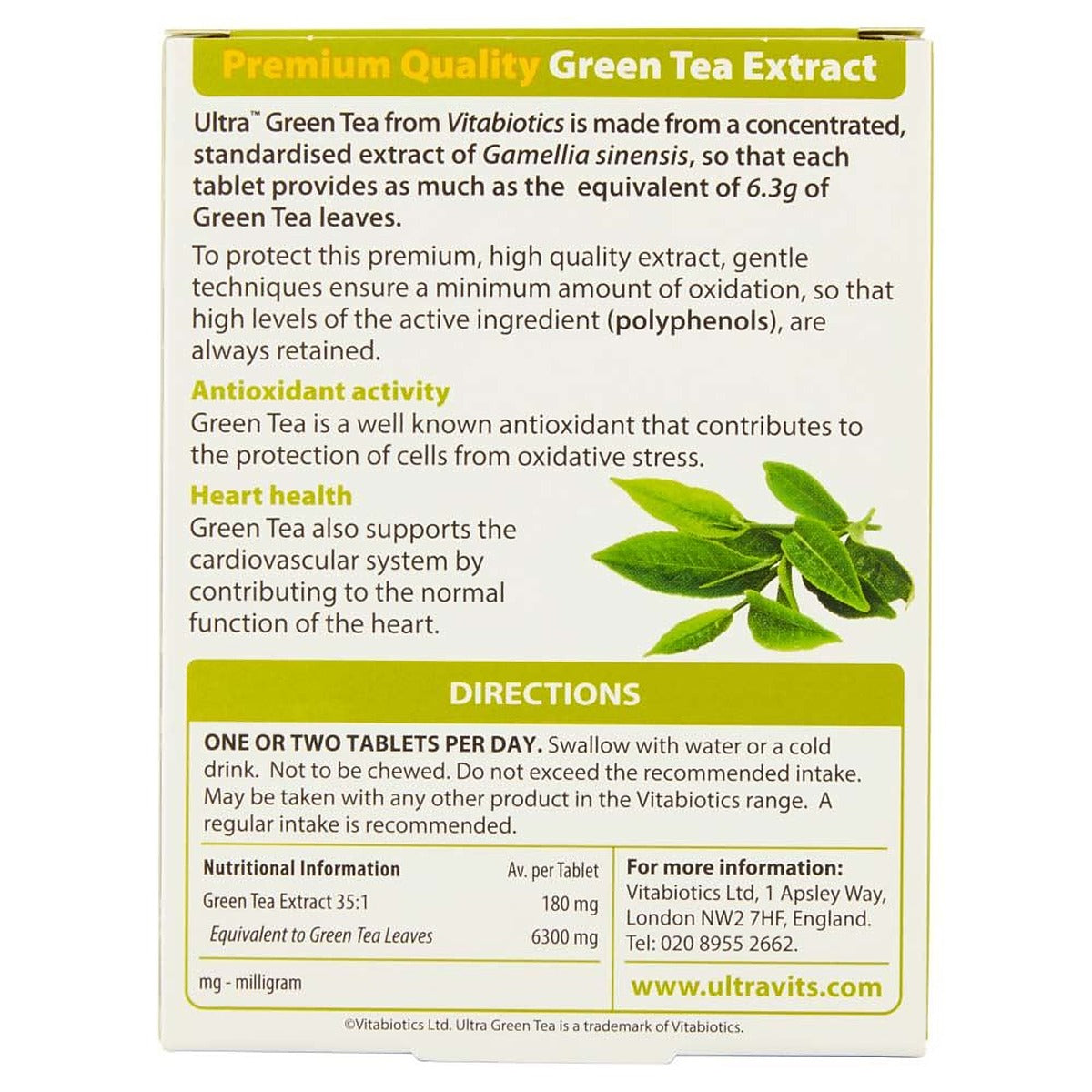 Vitabiotics Ultra Green Tea 180mg Extract - 30 Tablets - image 6