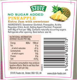 Stute No Sugar Added Pineapple Jam 430g - 2 Pack