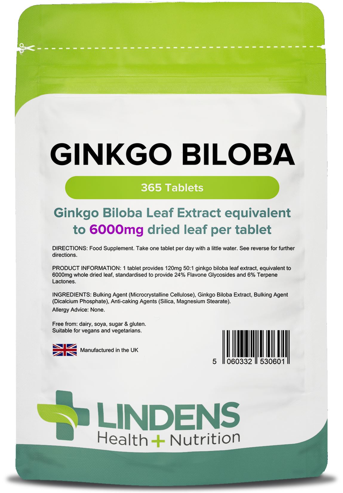 Lindens Ginkgo Biloba 6000mg - 365 Tablets