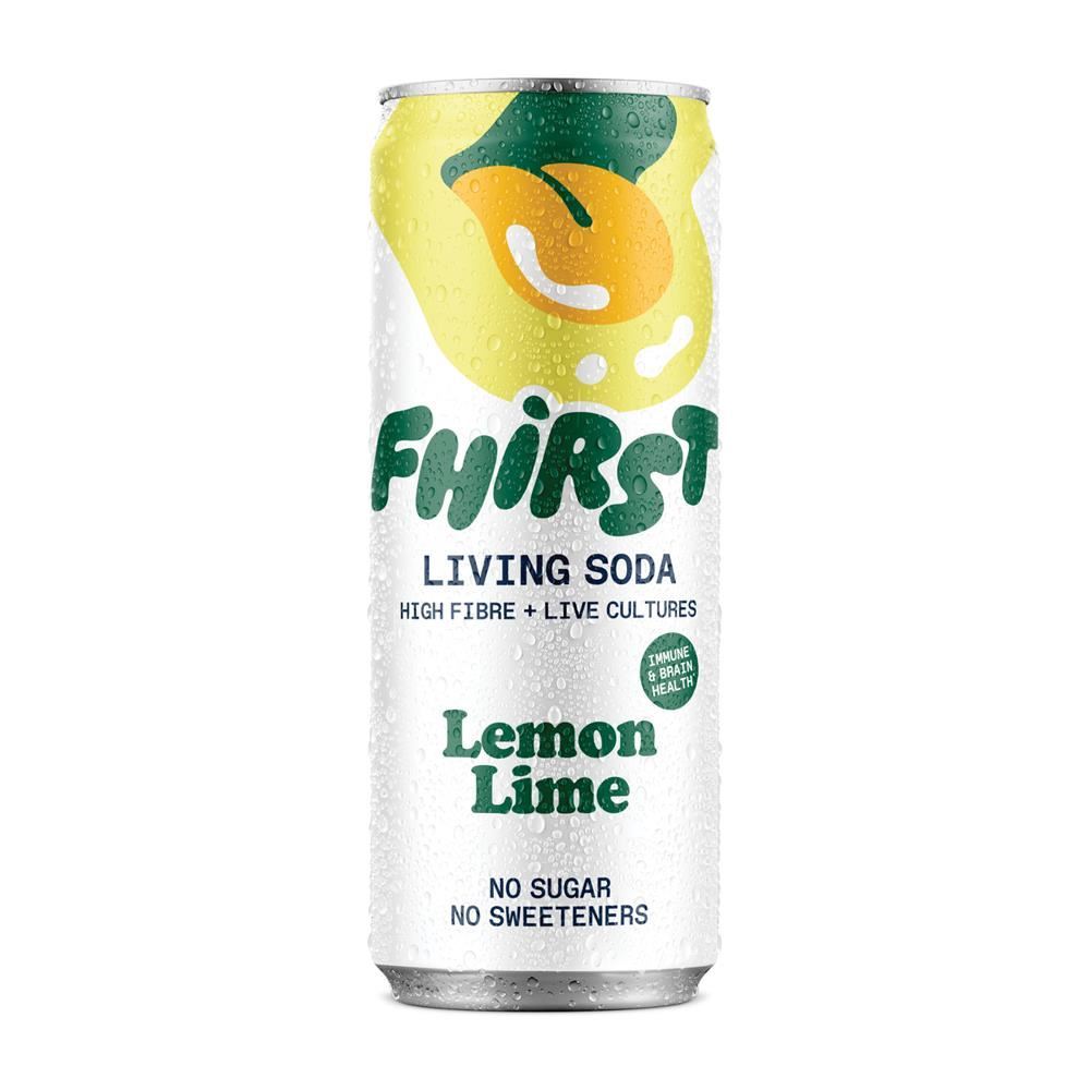 FHIRST Living Gut Soda Lemon Lime Probiotic + Prebiotic 330ml - 12 Pack
