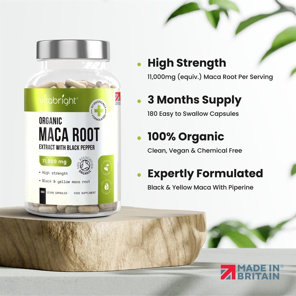 Vitabright Organic Maca Root 11000mg with Black Pepper 180 Capsules