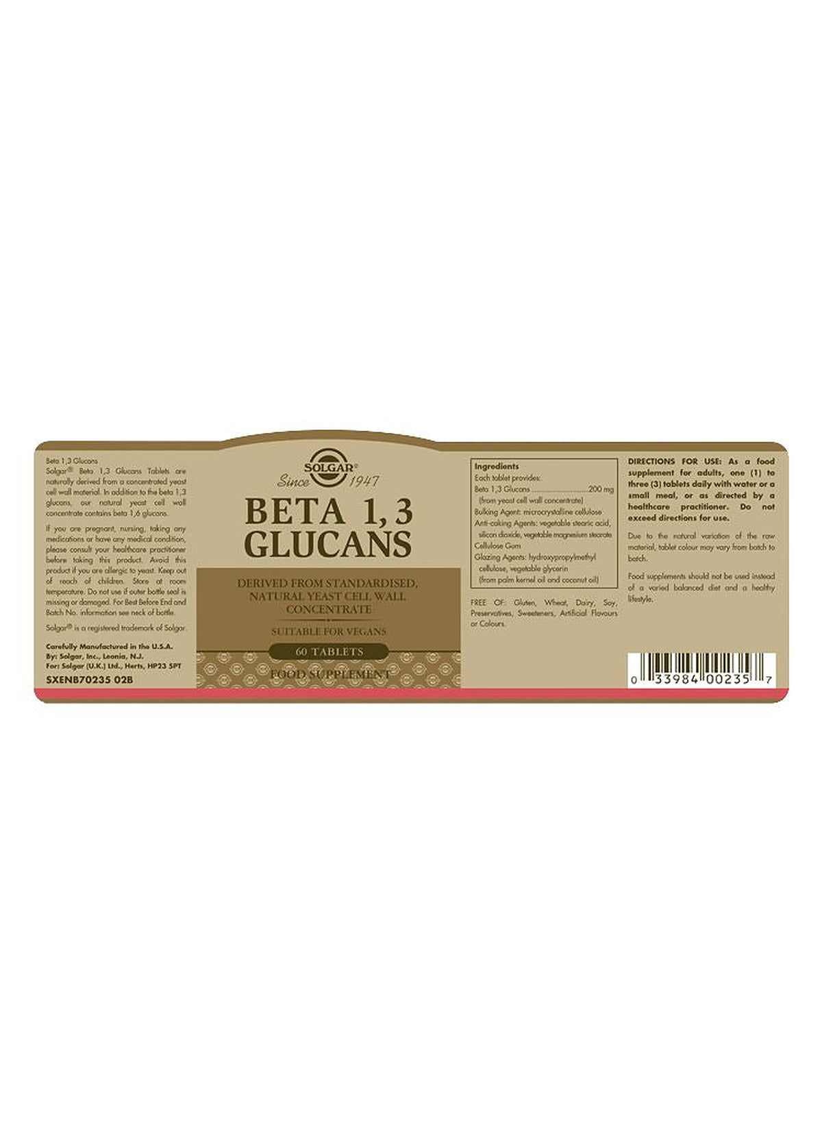 Solgar Beta 1,3 Glucans - 60 Tablets - image 3