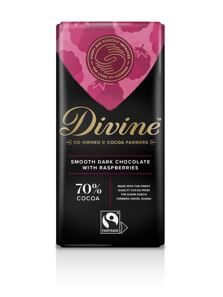 Divine Chocolate Vegan Dark Chocolate with Raspberries 90g