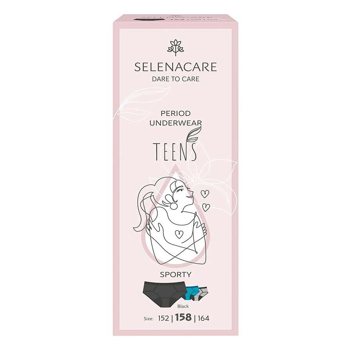 Selenacare TEENS period panties Sporty Black Size 158