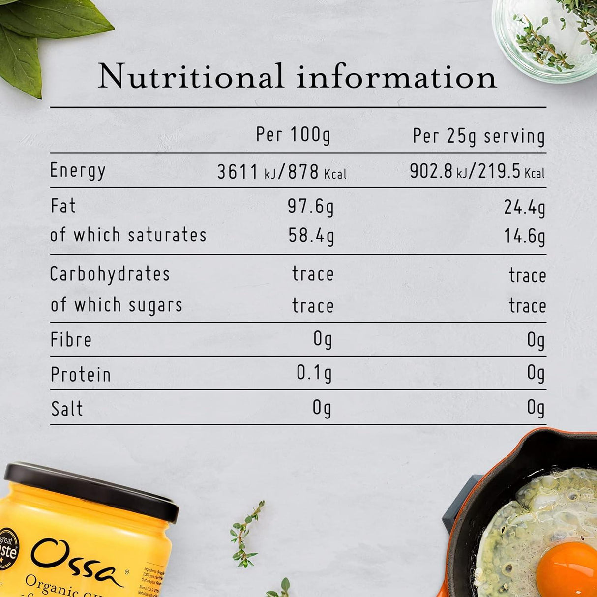 Ossa Organic Ghee - Grass Fed clarified butter - 265g