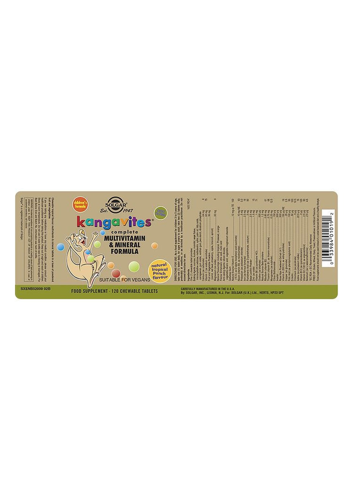 Solgar Kangavites Tropical Punch Complete Multivitamin and Mineral Formula Chewable - 120 Tablets - image 3