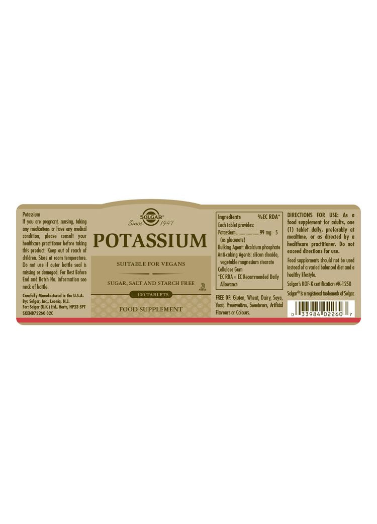 Solgar Potassium - 100 Tablets