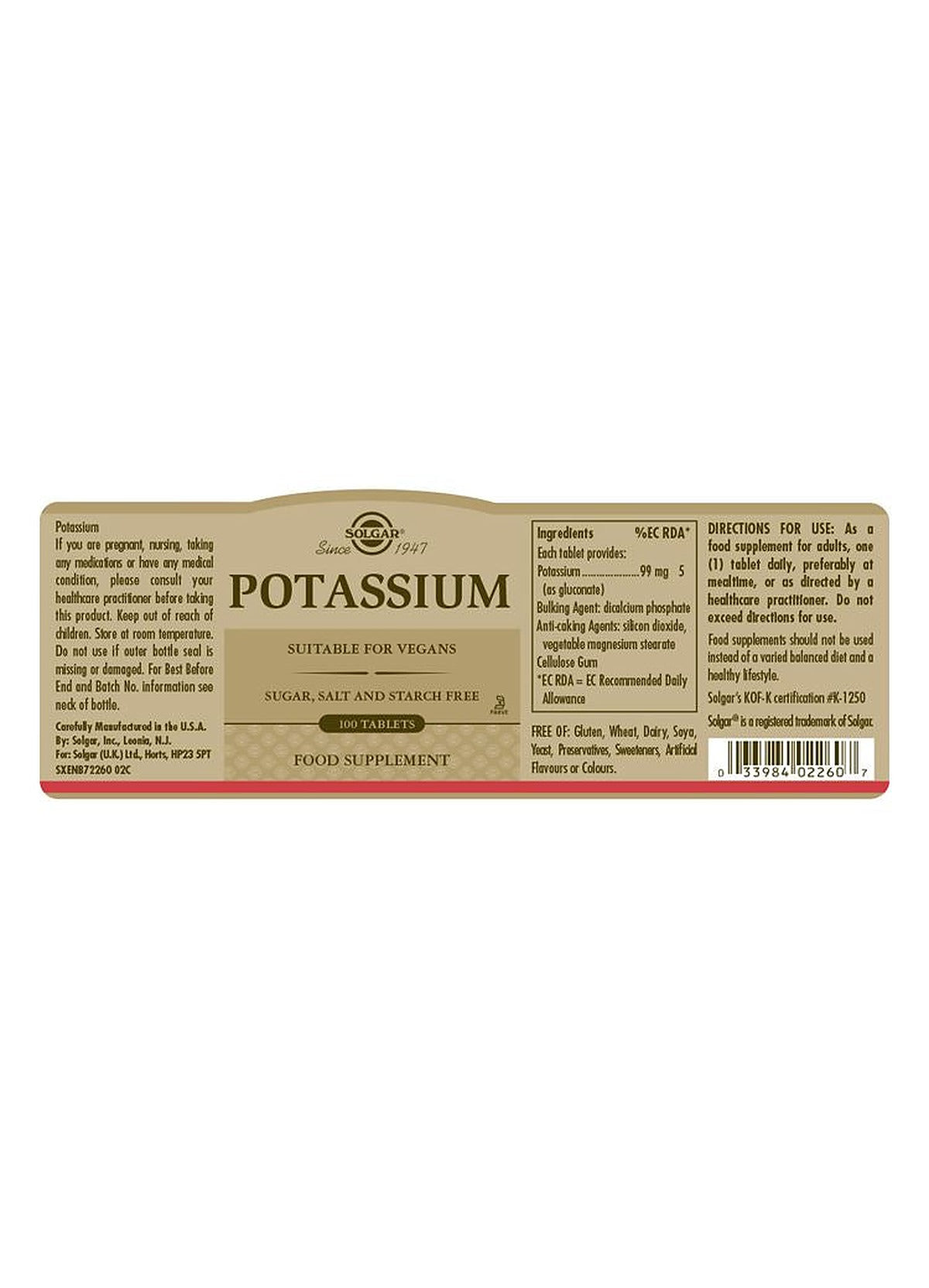 Solgar Potassium - 100 Tablets - image 3