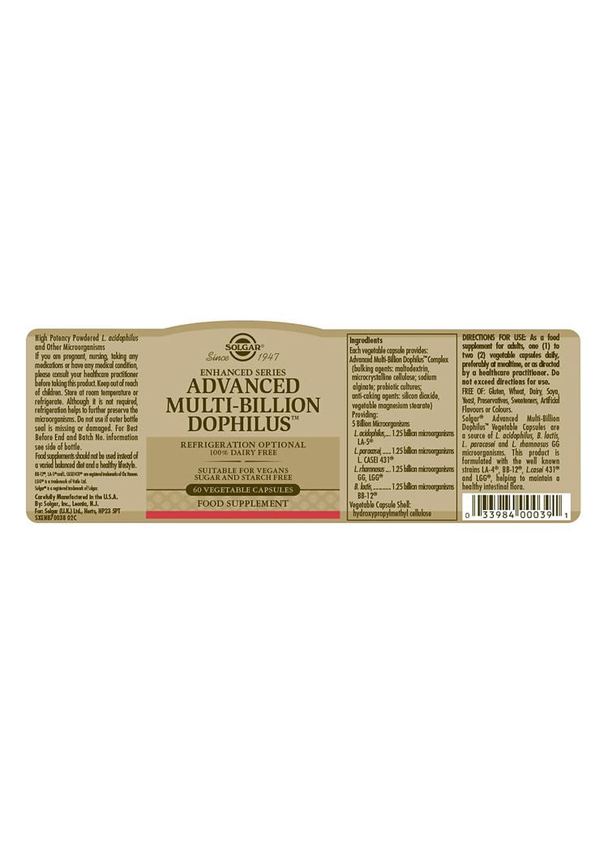Solgar Advanced Multi-Billion Dophilus - 60 Vegicaps - image 3