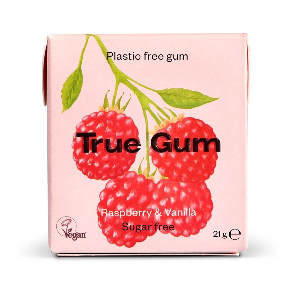 True Gum Vegan and Sugar Free Chewing Gum - Raspberry & Vanilla 21g - 24 Pack