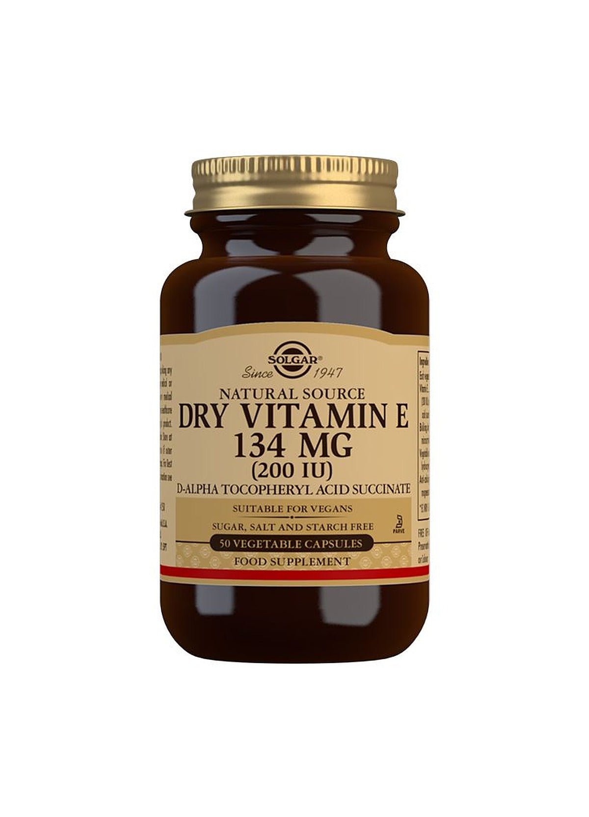 Solgar Natural Source Dry Vitamin E 134 mg (200 IU) - 50 Vegicaps
