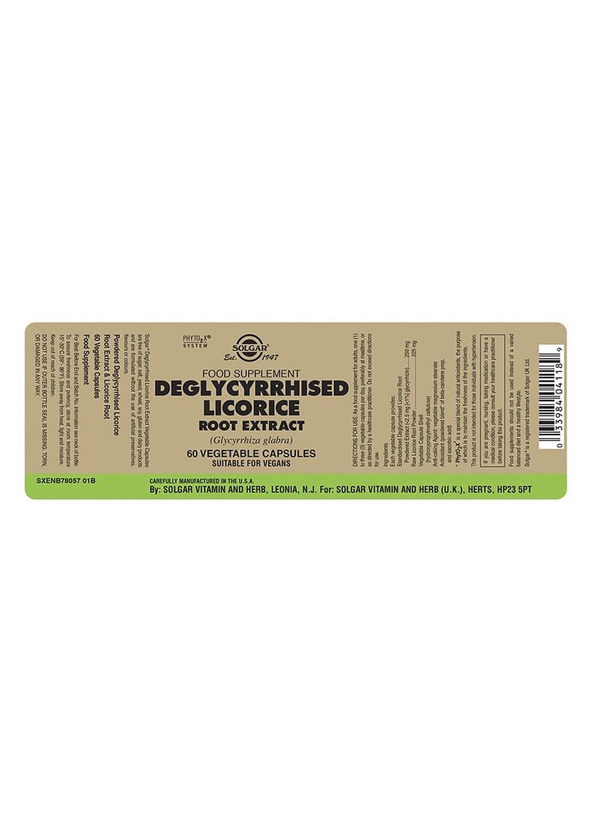 Solgar Deglycyrrhised Licorice Root Extract - 60 Vegicaps - image 3