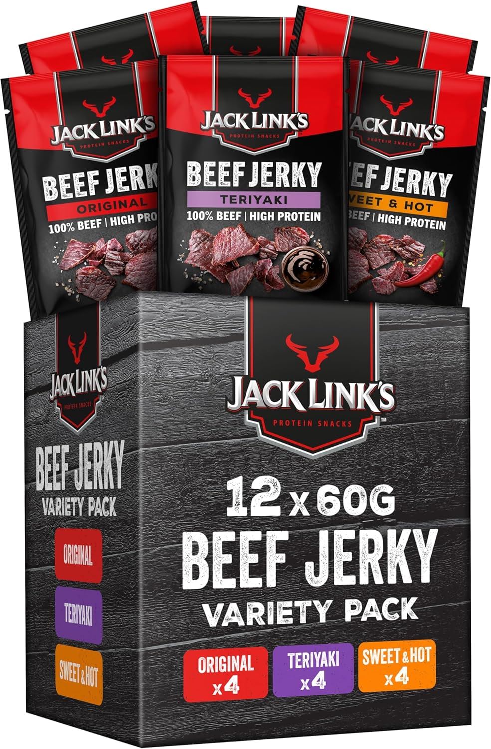 Jack Link's Protein Snacks Beef Jerky Mixed 60g - Pack of 12