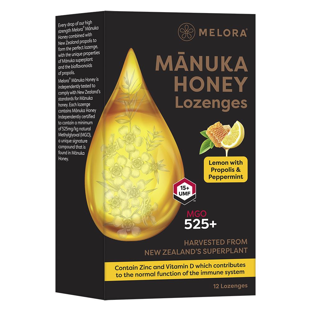 Melora Manuka Honey 525 MGO Lemon and Propolis 12 Lozenges