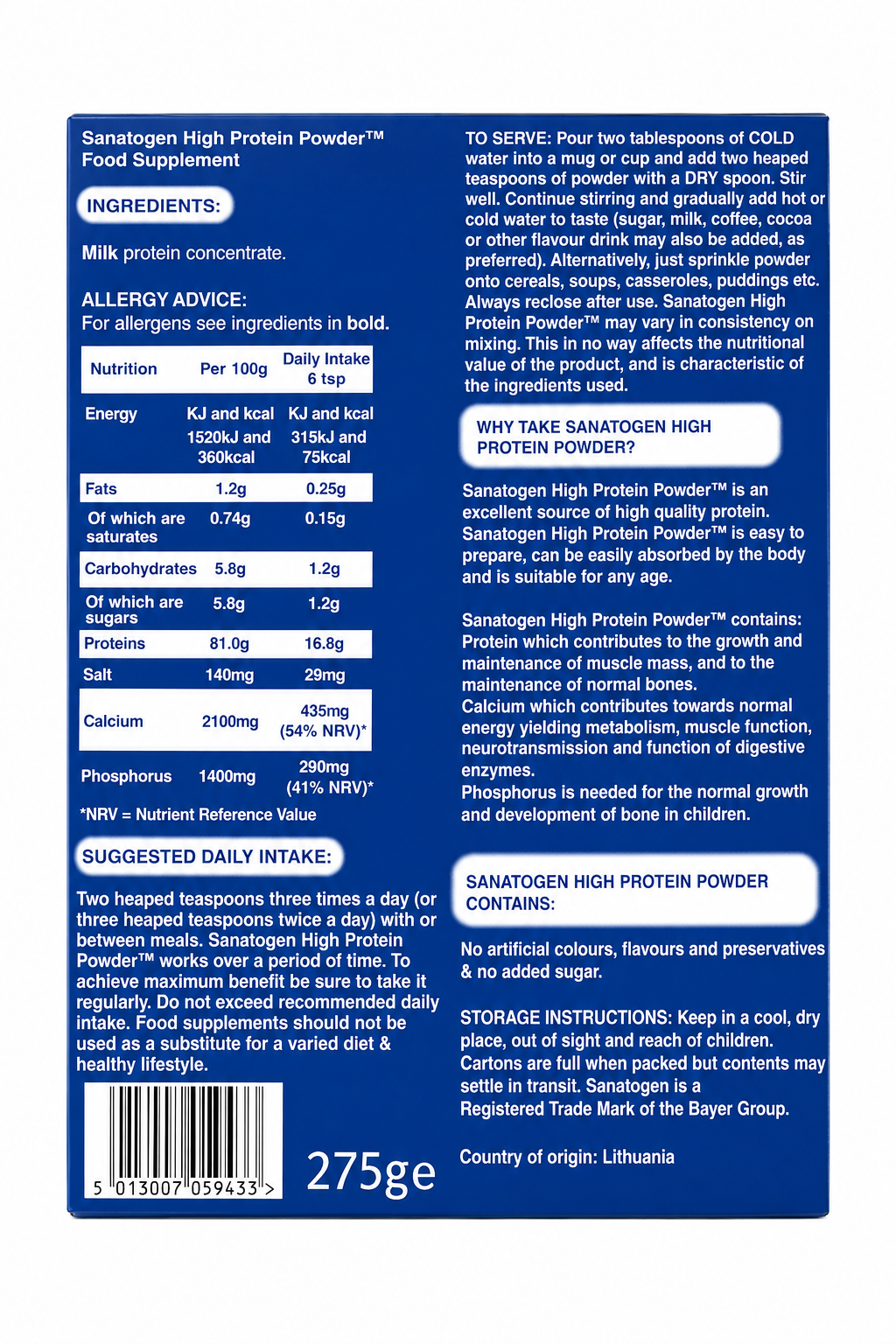 Sanatogen High Protein Powder - 275g