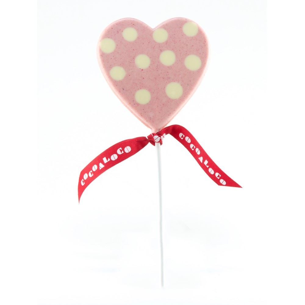 Cocoa Loco Pink Polka Dot Heart Lolly 60g - 12 Pack