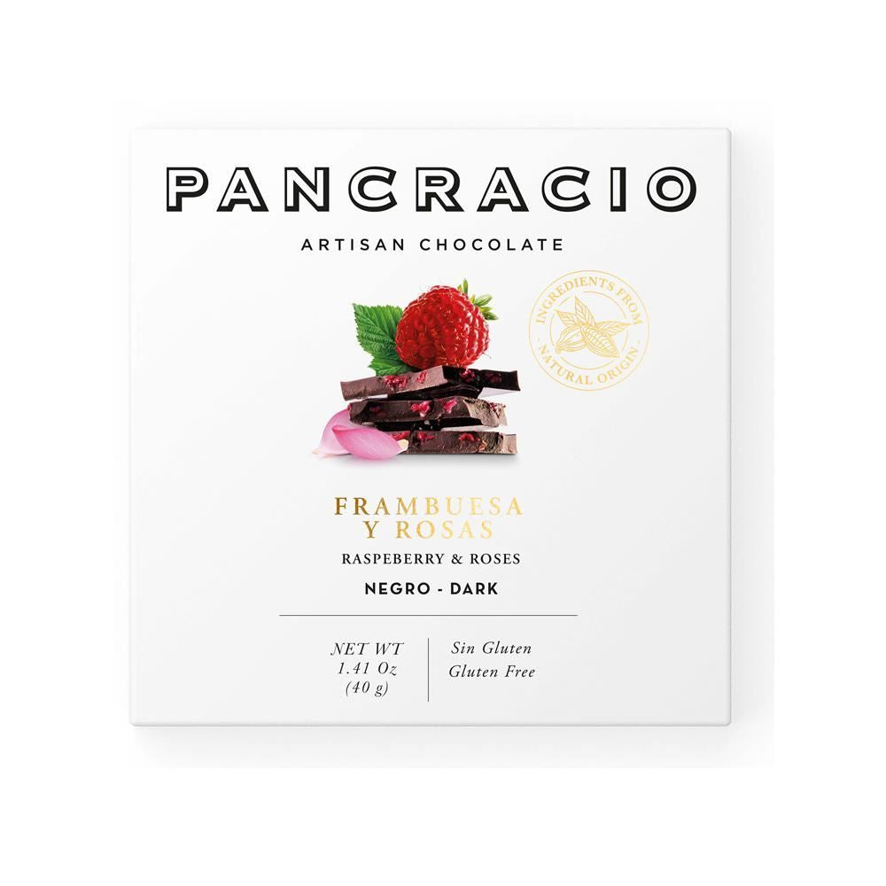 Pancracio Chocolate Raspberry & Roses Dark Choc Mini Bar 40g - 10 Pack