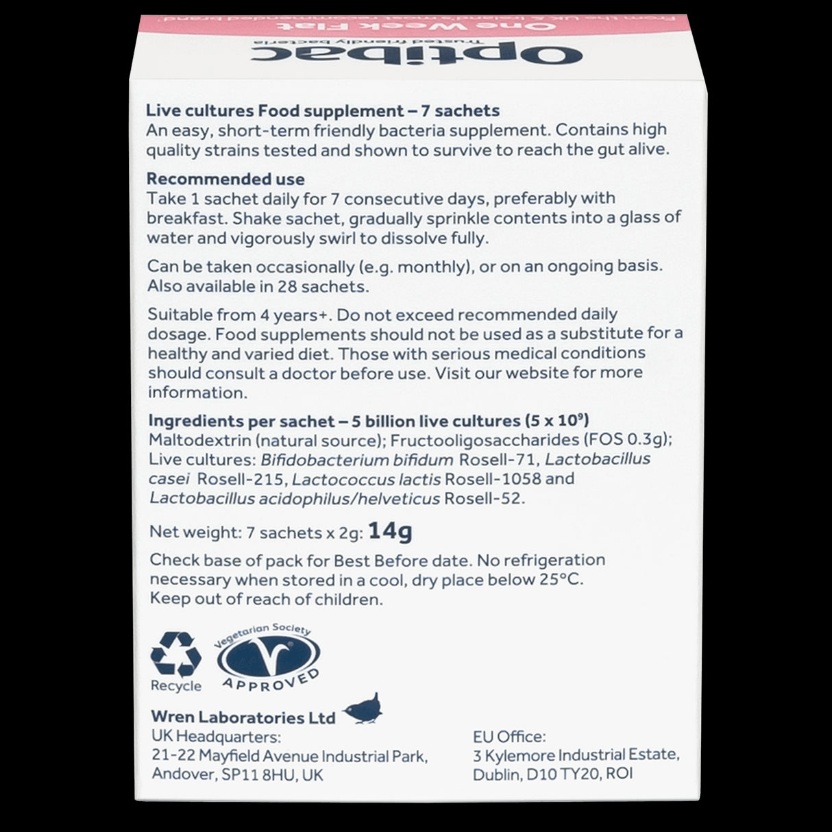 OptiBac Probiotics One Week Flat 7 - 28 Sachets