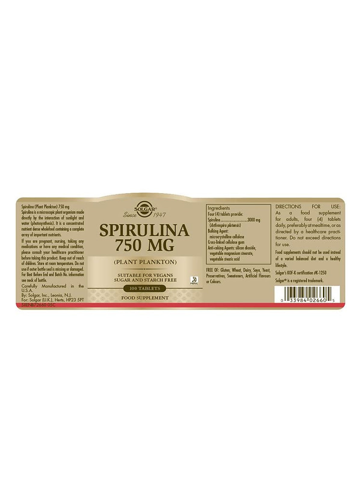 Solgar Spirulina 750 mg - 80 Capsules - image 3