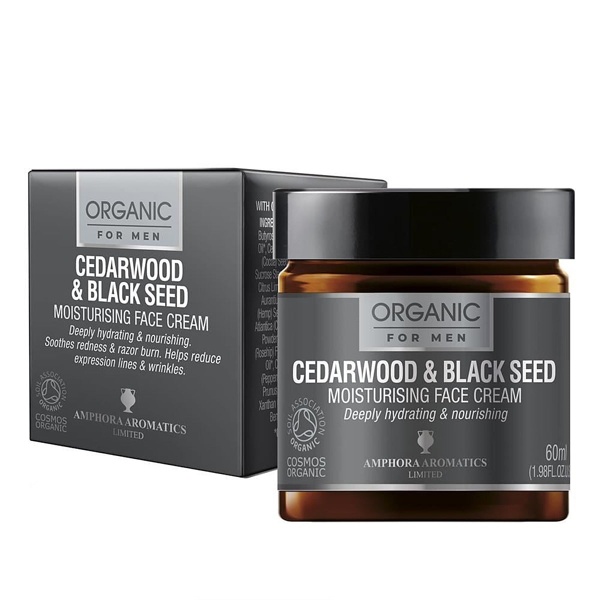 Amphora Aromatics Cedarwood & Black seed Face Moisturiser For Men Organic 60ml
