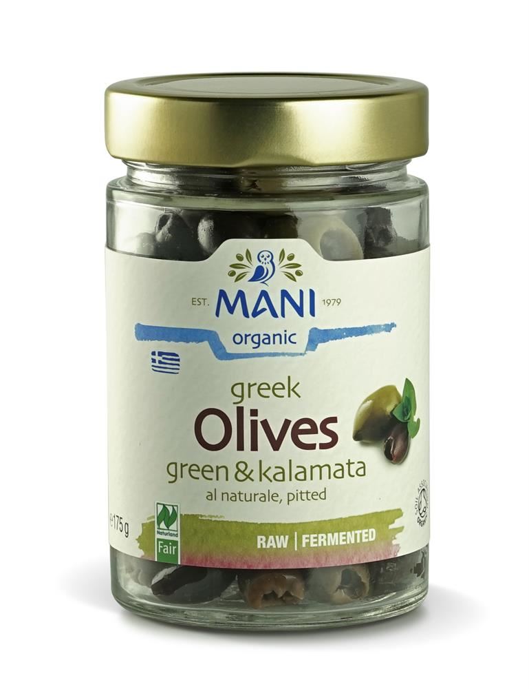 Mani Organic Kalamata & Green Olives al Naturale 175g
