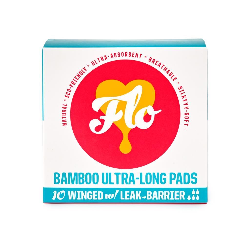 Here We Flo Bamboo Ultra-Long Pads (10 pads) - 8 Pack
