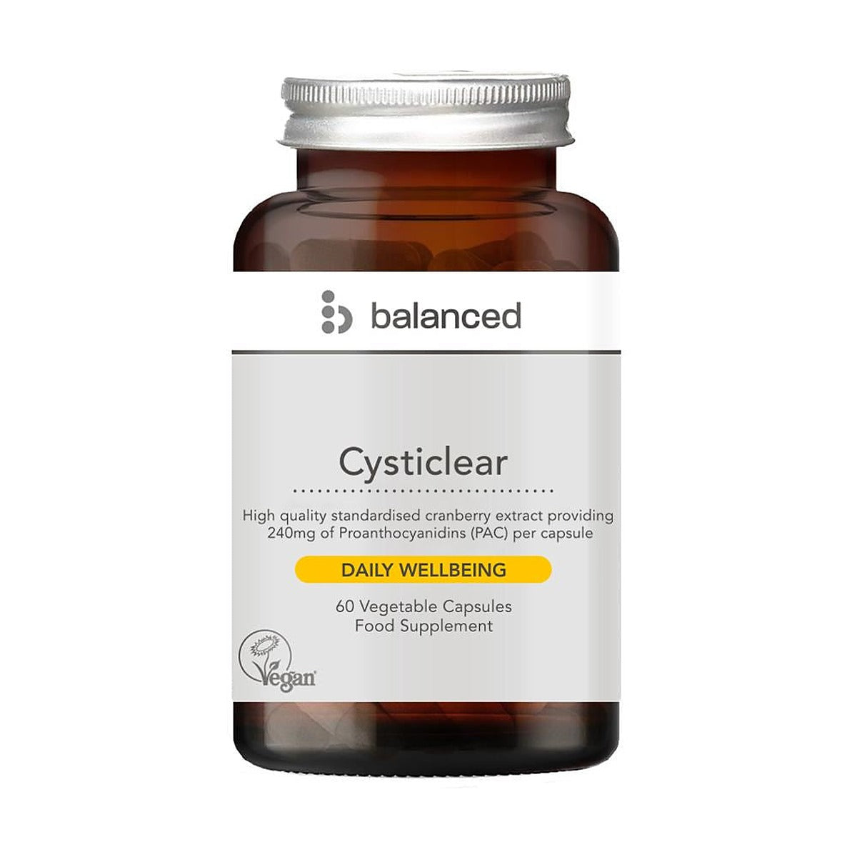 Balanced Cysticlear Cranberry (240mg PAC) 60 Veggie Caps - Reusable Bottle