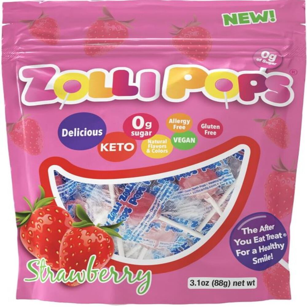 Zolli Pops Sugar Free Strawberry Lollipop Pouch 80g