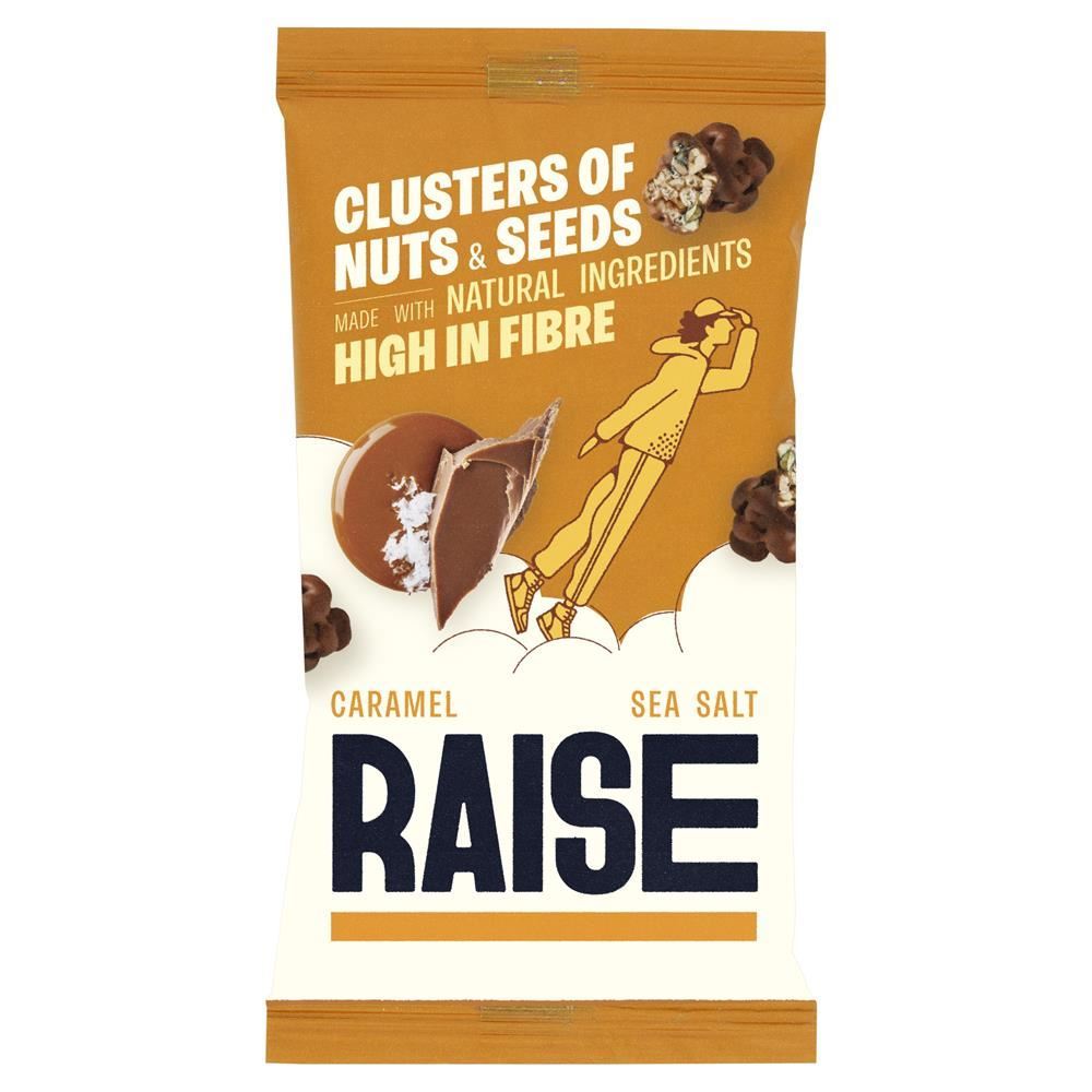 RAISE Snacks Caramel Sea Salt Chocolate Clusters of Nuts and Seeds 35g - 12 Pack