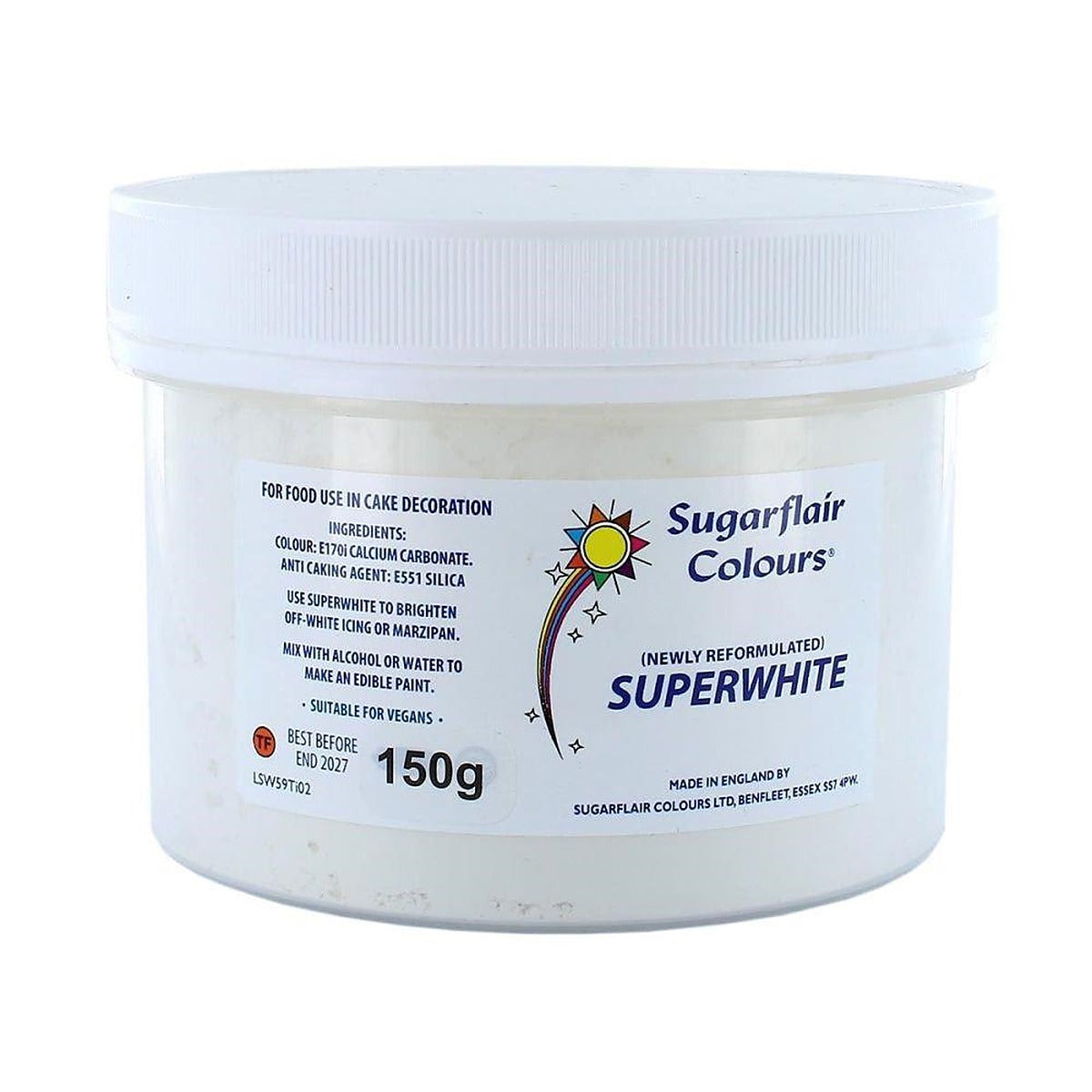 Sugarflair Edible Confectioners Superwhite Icing Whitener - 150g