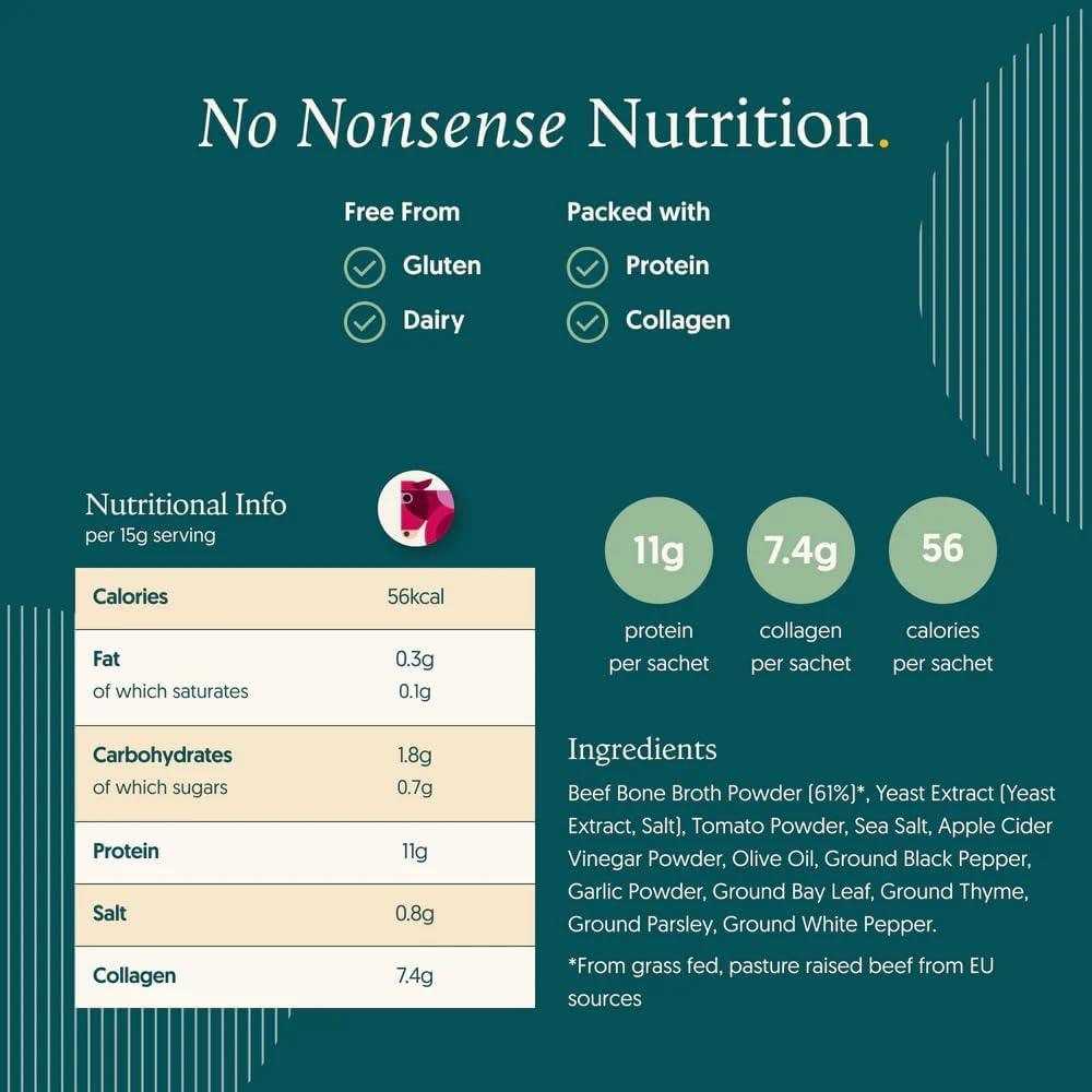 Freja Instant Beef Bone Broth box of 4 x 15g Sachet - Beef - 4 Pack