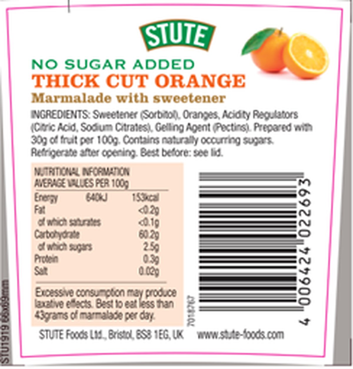 Stute No Sugar Added Thick Cut Orange Marmalade 430g - 2 Pack - image 2