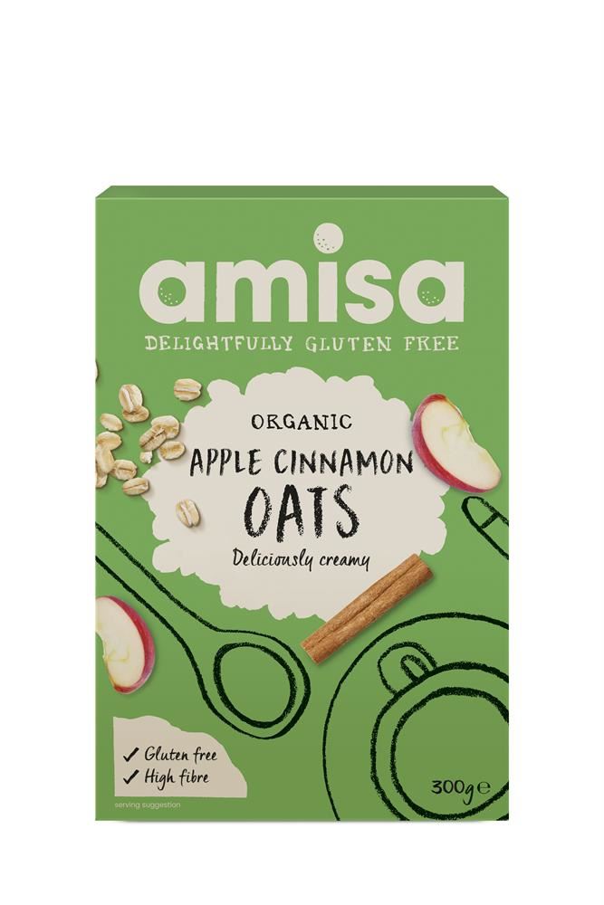 Amisa Organic Gluten Free Porridge Oats with Apple & Cinnamon 300g