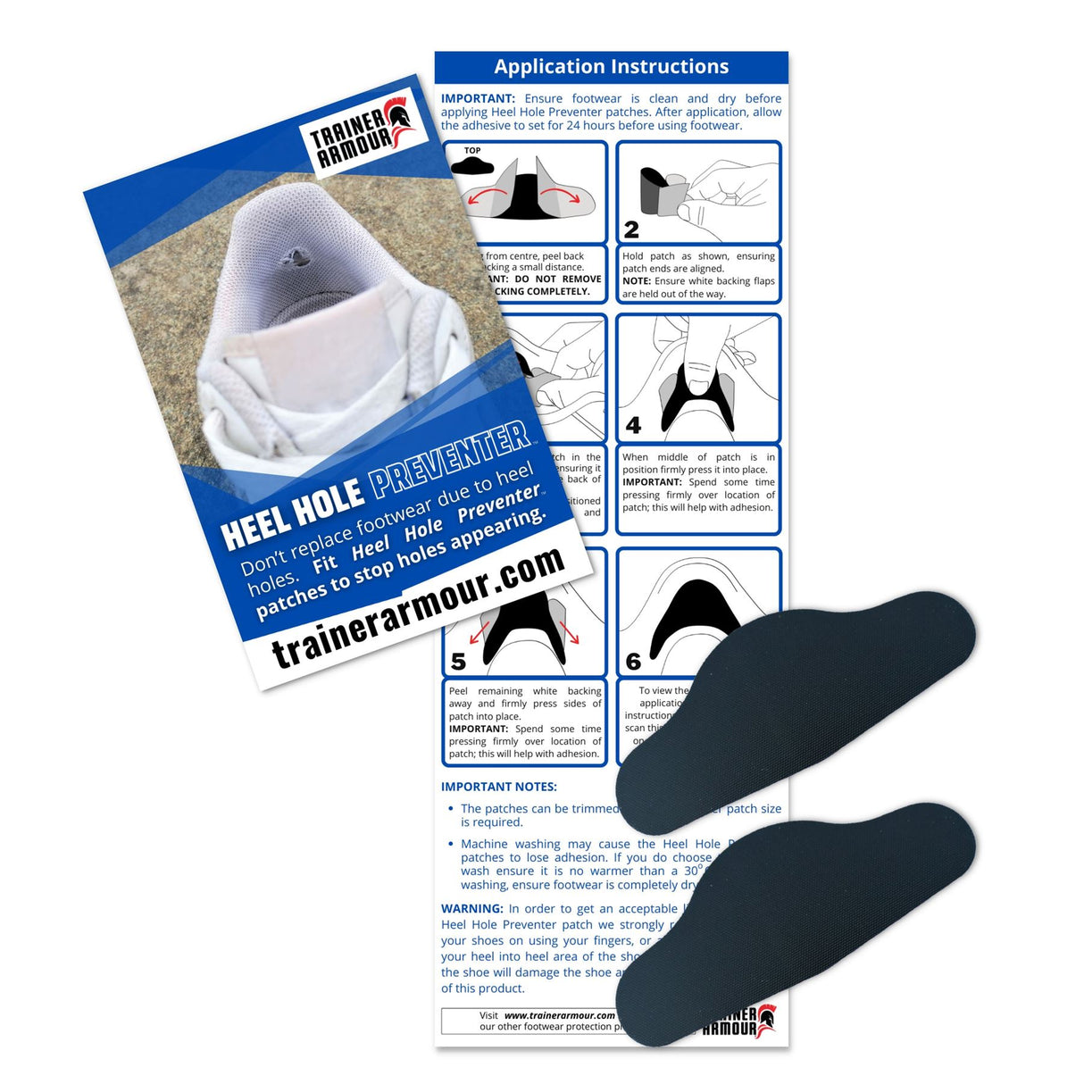 Trainer Armour Big Toe Hole & Heel Hole Preventer Patches - Black or White