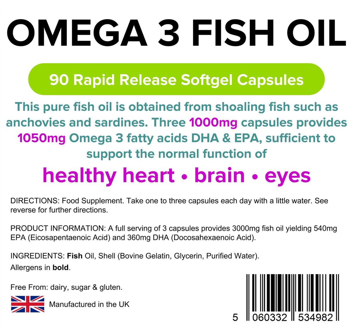 Lindens Omega 3 Fish Oil (30% DHA/EPA) 1000mg - 90 Capsules