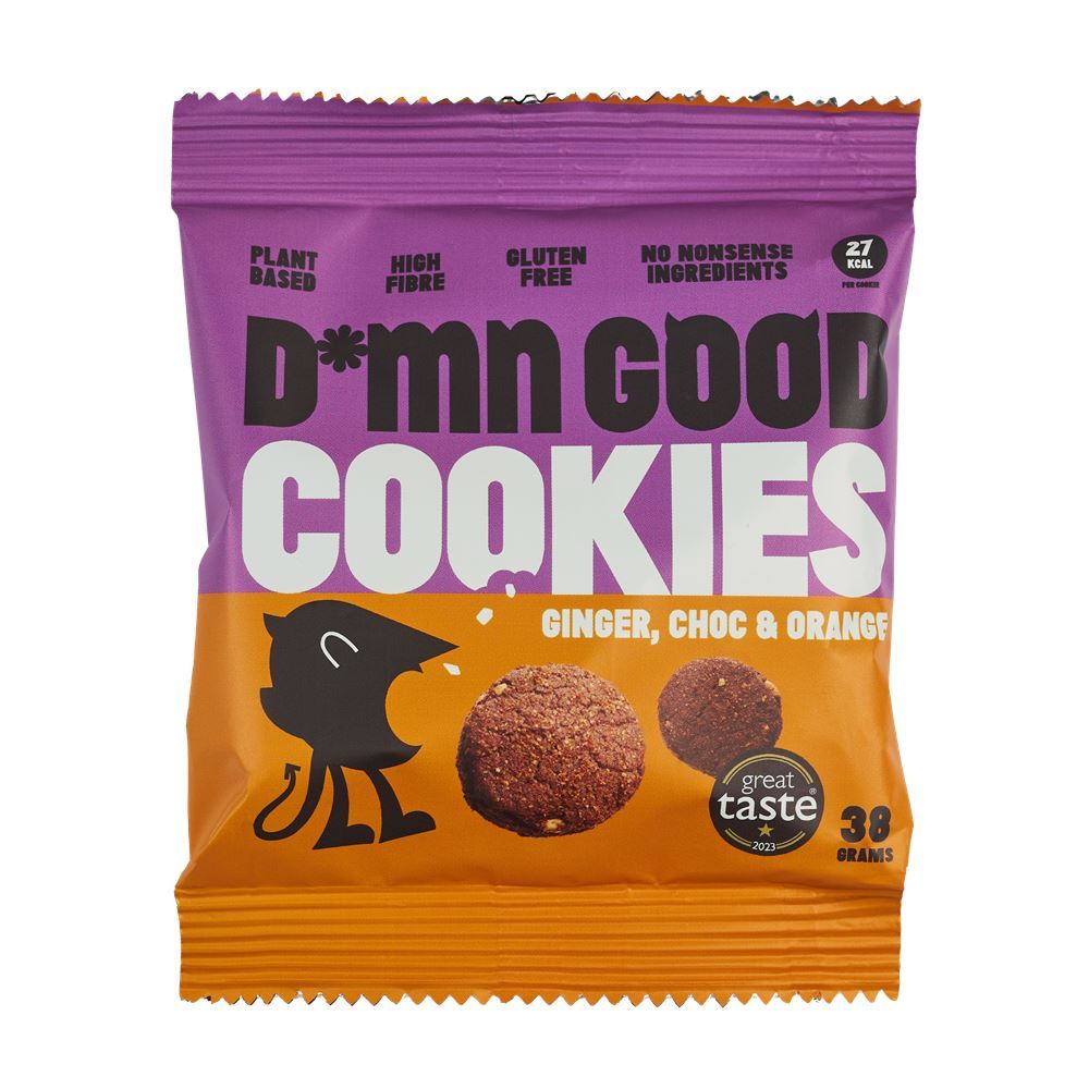 D*MN GOOD Vegan Ginger Choc Orange Cookies 38g - 12 Pack