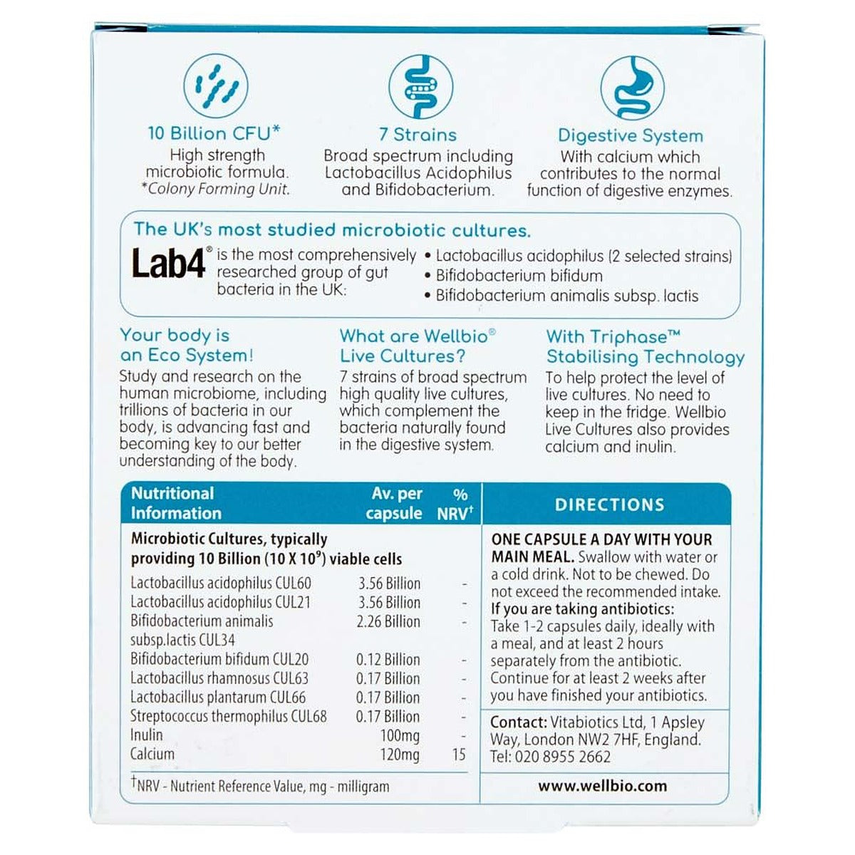 Vitabiotics Wellbio Live Cultures 10 Billion Microbiotic Cultures - 30 Caps - image 2