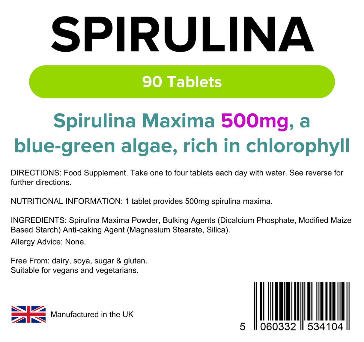 Lindens Spirulina 500mg - 90 Tablets