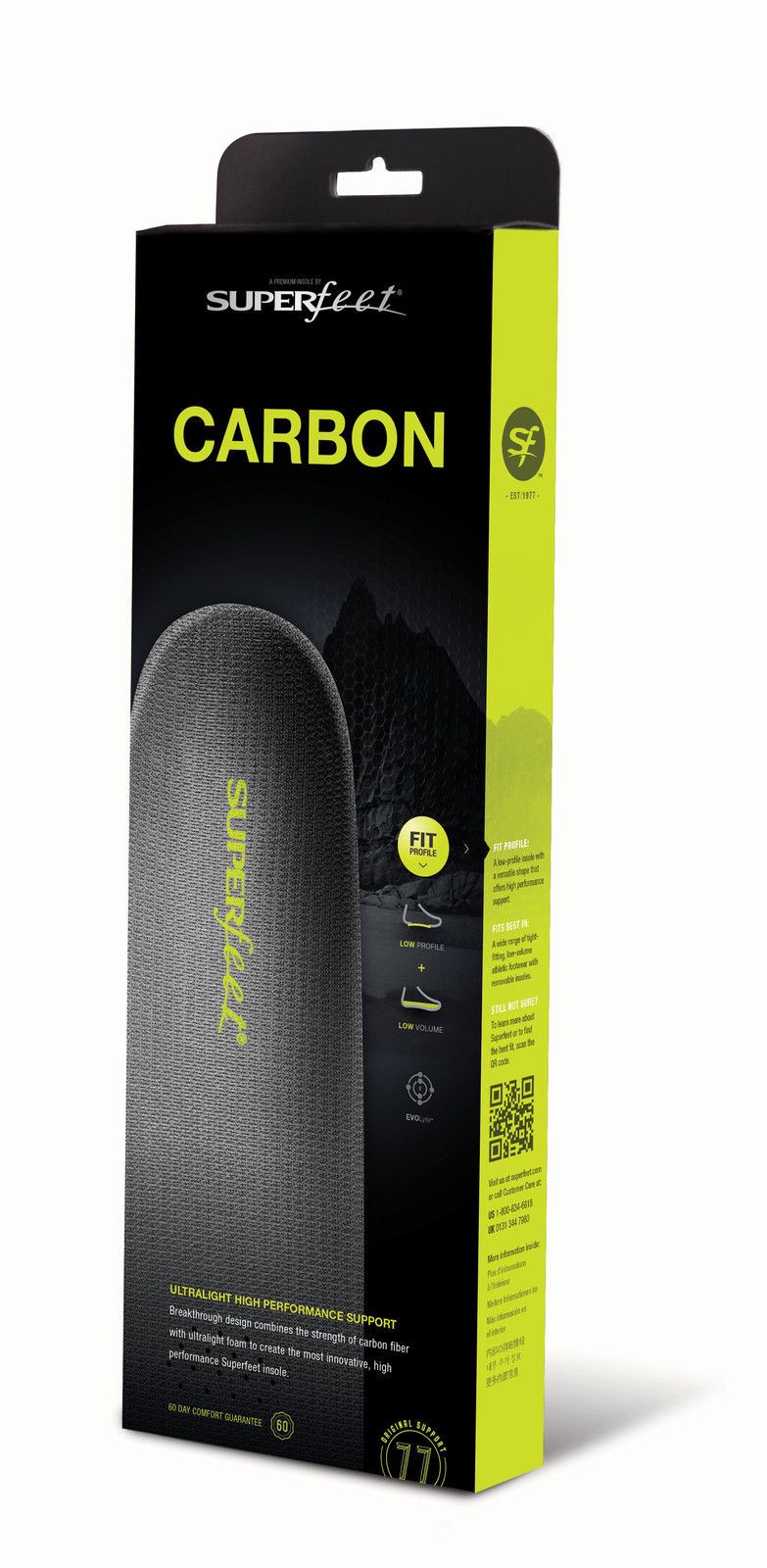 Superfeet Premium Insole Carbon Fiber Trim to Fit Ultralight & High Performance