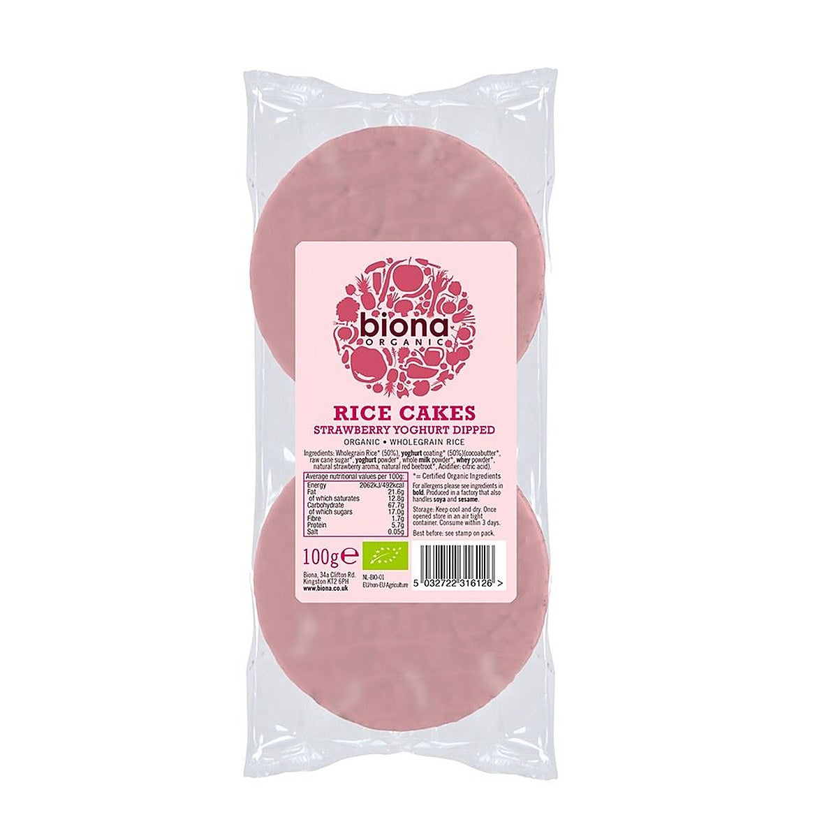 Biona Organic Strawberry Yoghurt Coated Rice Cakes 100g