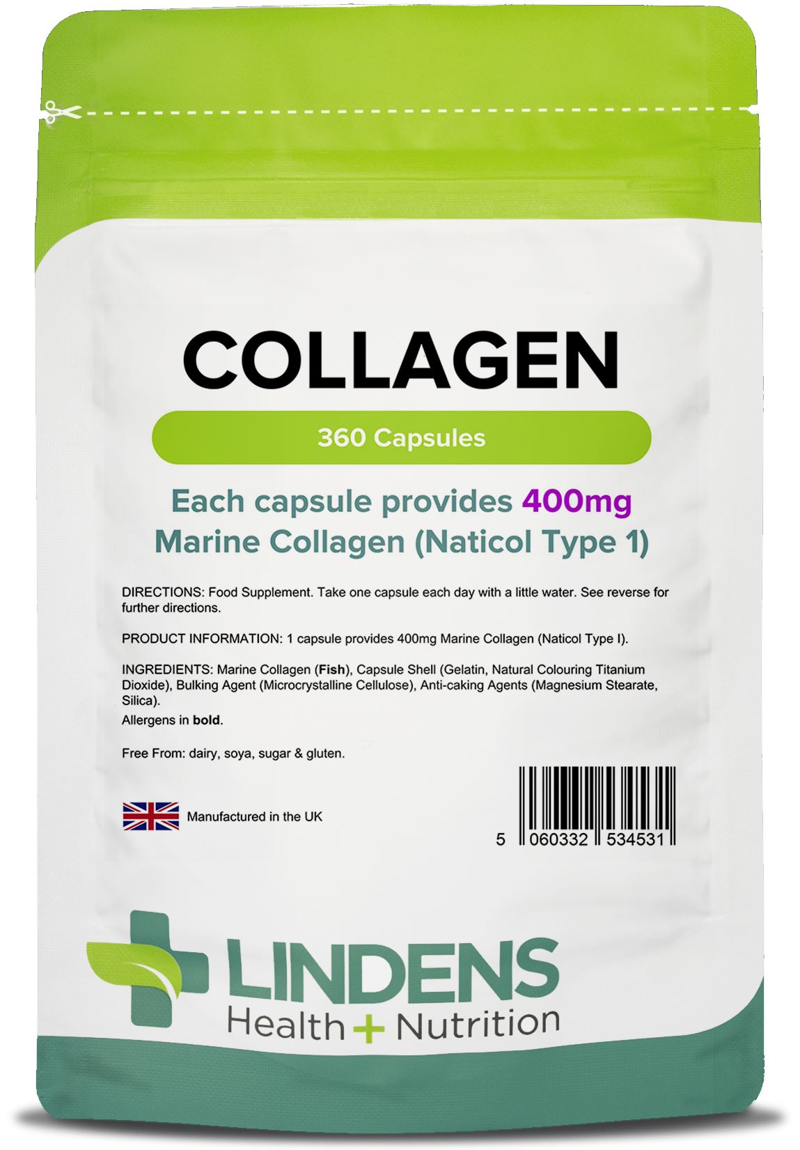 Lindens Collagen (Marine) 400mg - 360 Capsules