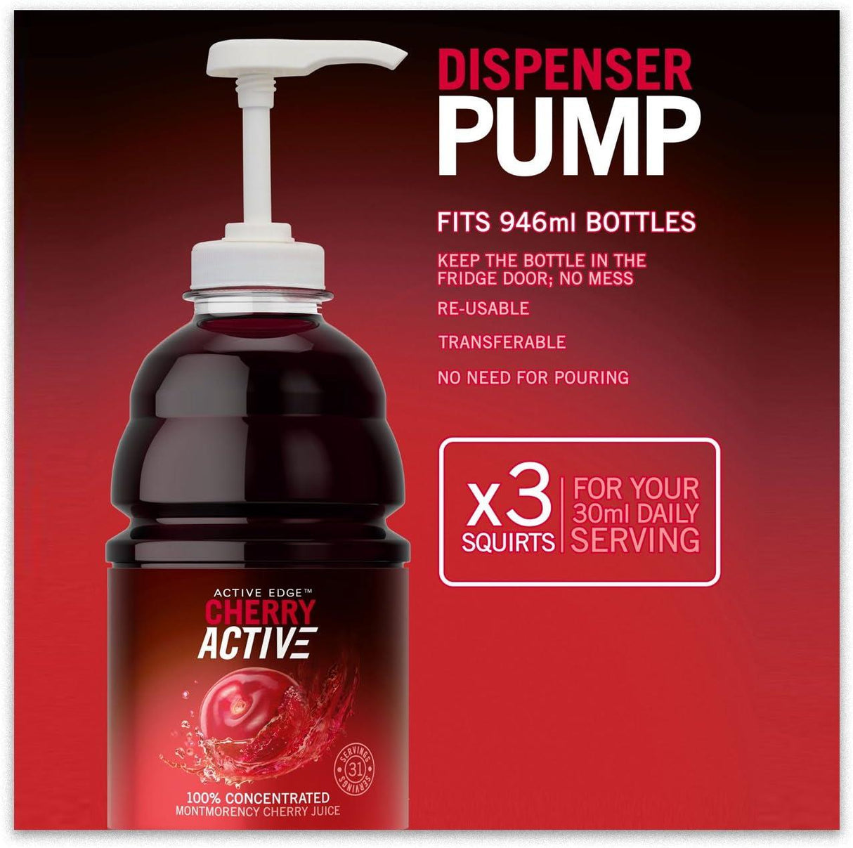 Active Edge Cherry Active Dispenser Pump Fits 946ml Bottles
