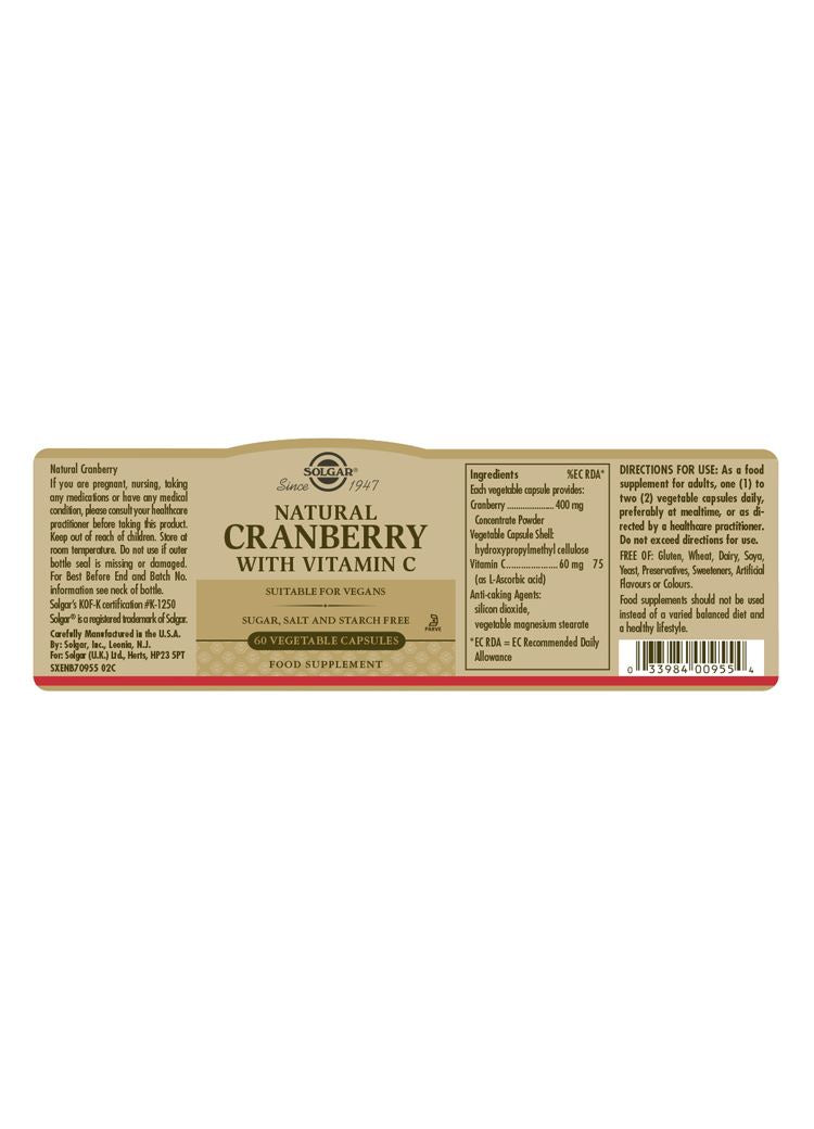 Solgar Natural Cranberry with Vitamin C - 60 Vegicaps