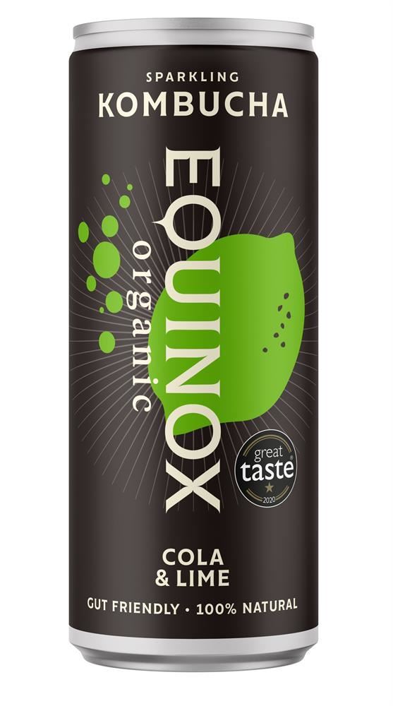 Equinox Kombucha Organic Kombucha Soft Drink Cola & Lime 250ml Can - 12 Pack
