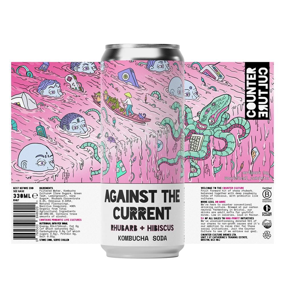 Counter Culture Rhubarb + Hibiscus Kombucha Soda 330ml