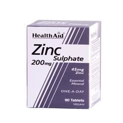 HealthAid Zinc Sulphate 200mg (45mg elemental Zinc) 90 Tablets