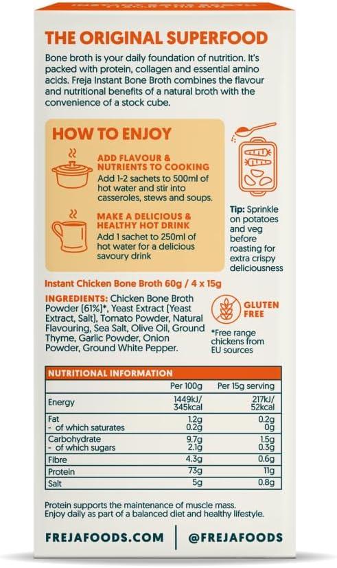 Freja Instant Chicken Bone Broth box of 4 x 15g Sachet - Chicken - 4 Pack