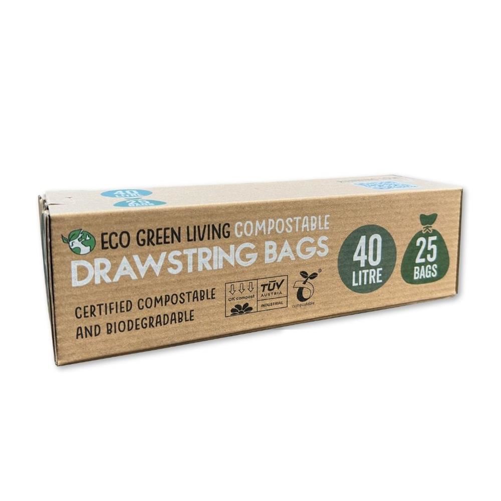 Eco Green Living Compostable Drawstring Bin Bags 40 Litre - 25 bags